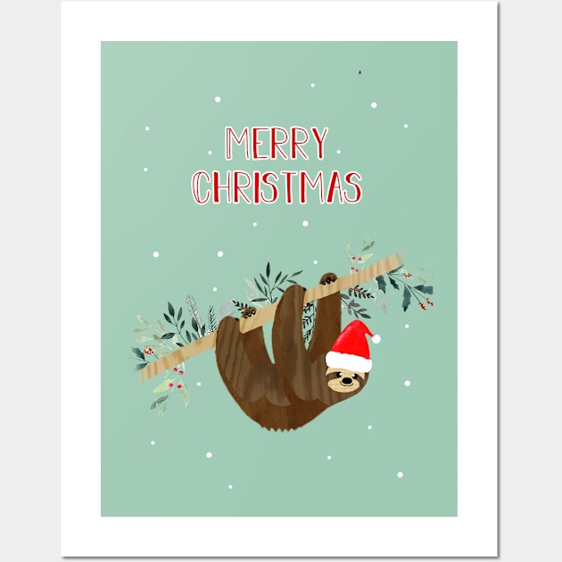 Cute xmas sloth Wall Art by GreenNest